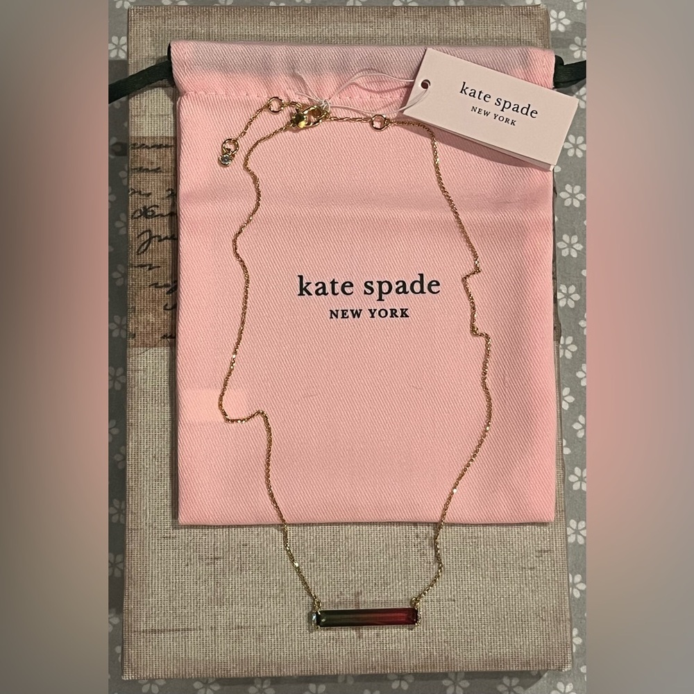 kate spade delicate gold tone chain bar necklace pink multi geo gems nwt